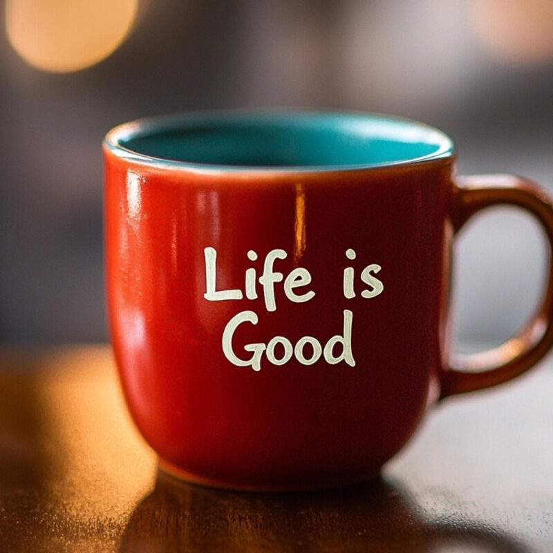 Red Coffee Mug with the Words "Life Is Good"