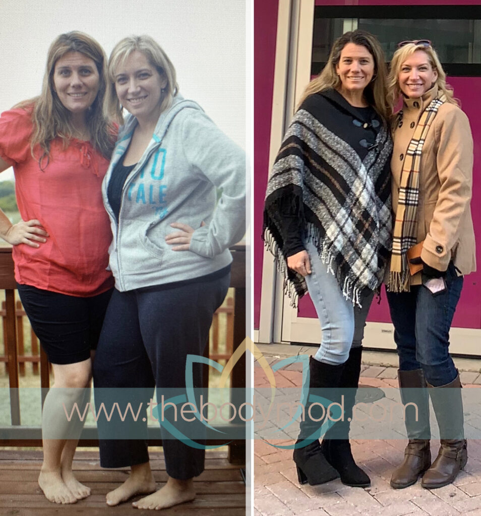 Lynne and Friend Showing Before and After Weight Loss Images