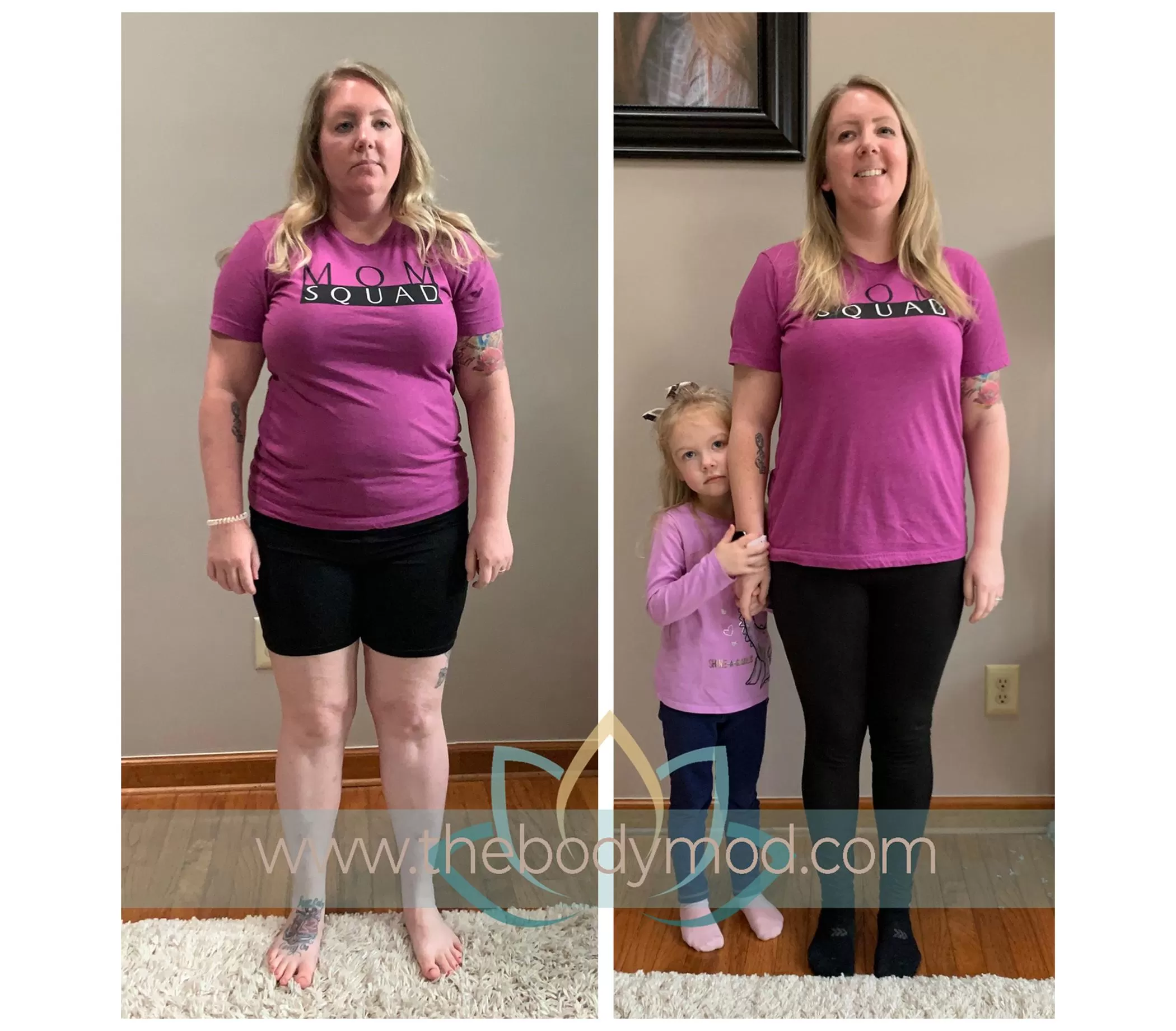 Woman Showing Weight Loss in Before and After Images